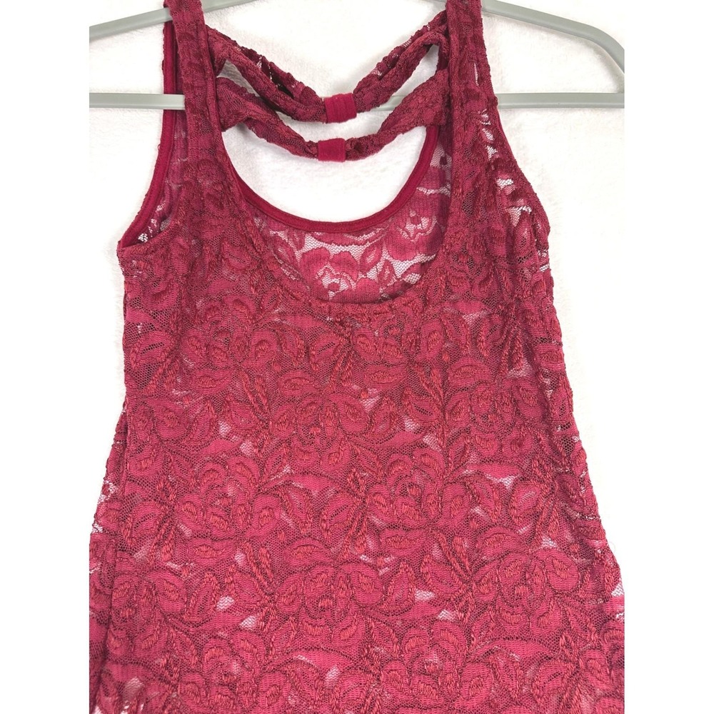⁠Charlotte Russe Y2K Lace Tank‎ Top M Burgundy Bow Back Cutout Coquette Vampy⁠ - Picture 5 of 8